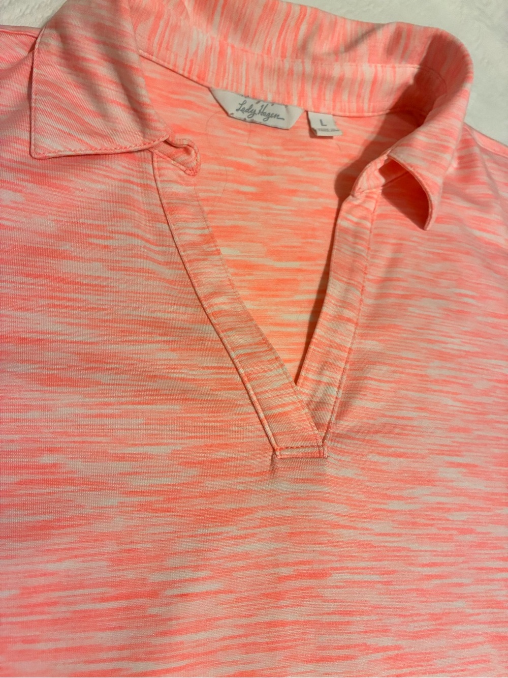 Lady Hagen Coral-Pink collared athletic top. Size Large - Picture 7 of 11